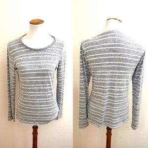 Banana Republic Gray and White Striped Long Sleeve Top